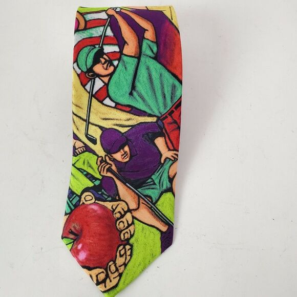 Golfing Luxury Silk‎ Necktie Golfer Design 100% Silk - Picture 3 of 6